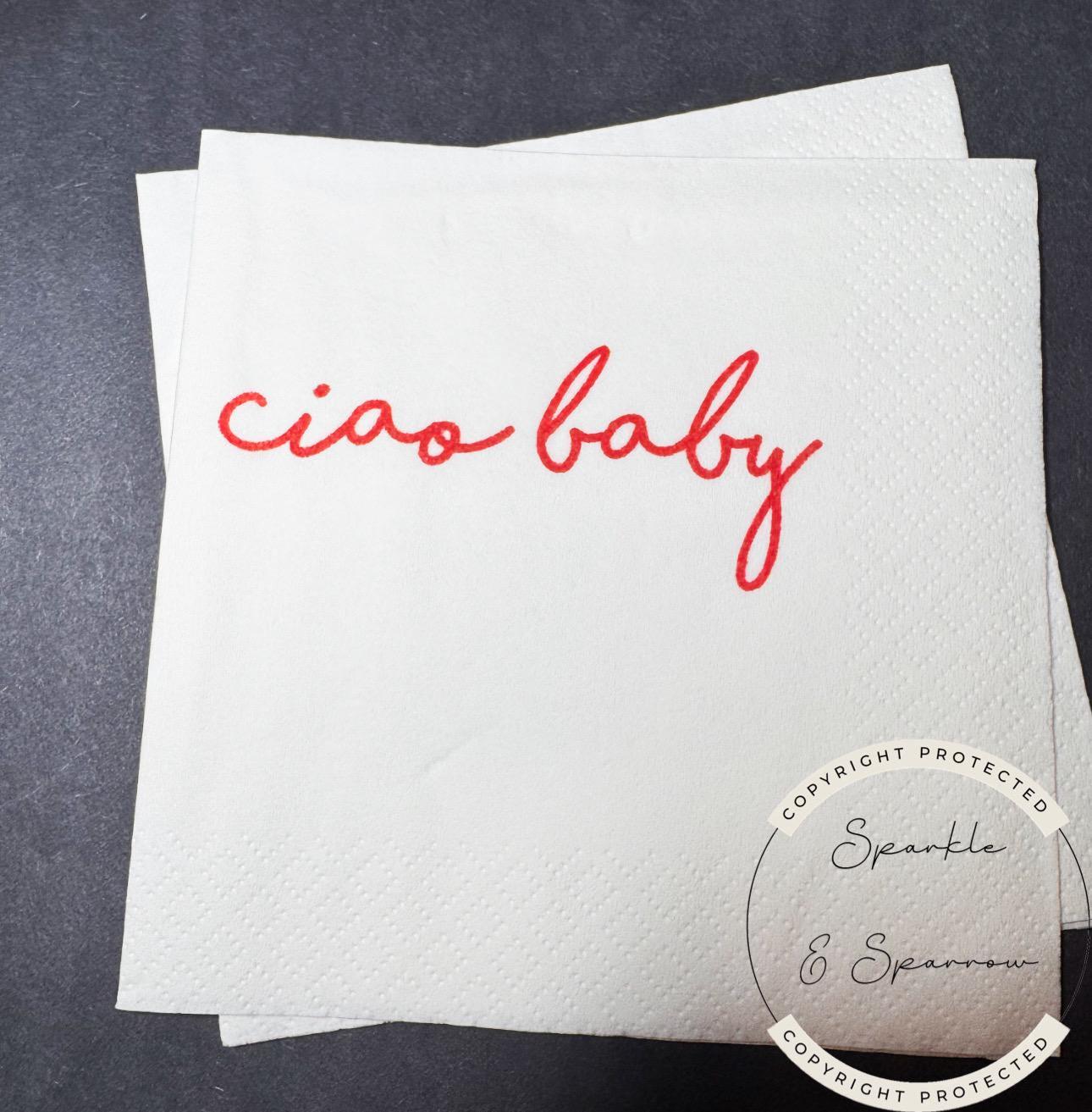 Ciao Baby Red Bow Italian Baby Shower Ciao Bambino Pink Red Baby Shower Summer Lemon Cocktail, Luncheon or Dinner Napkins Set of 25