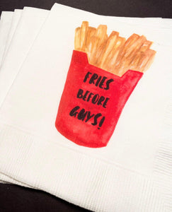 Fries Before Guys Galentines Day Girlfriends Valentines Day Party Singles Party Cocktail or Luncheon Napkins, Set of 25