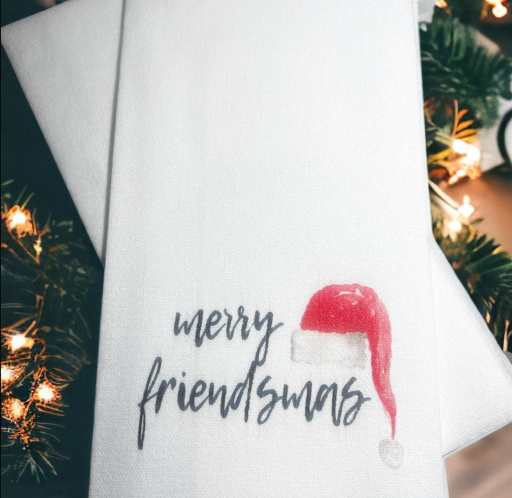 Christmas Friendsmas Guest Towels Linen Feel Ultra Ply White Disposable Towel Dinner Napkin Holiday Christmas Paper Hand Towels, Set of 20