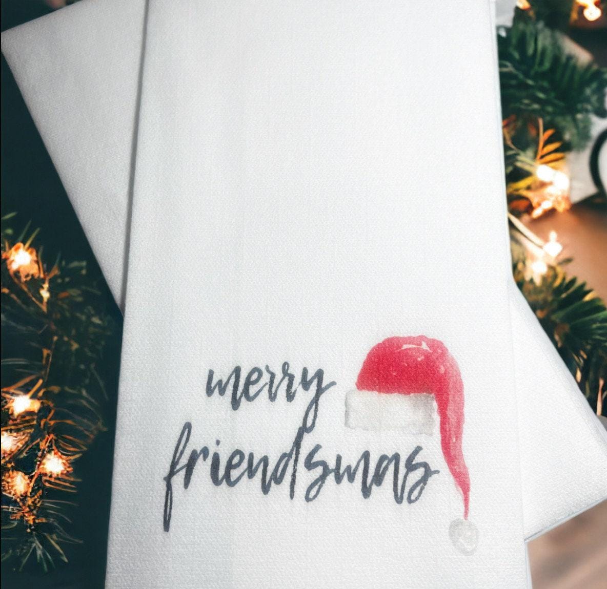 Christmas Friendsmas Guest Towels Linen Feel Ultra Ply White Disposable Towel Dinner Napkin Holiday Christmas Paper Hand Towels, Set of 20
