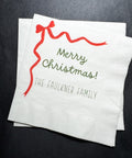 Christmas Red Bow Family Christmas Party Gathering Holiday Party Christmas Eve Personalized Cocktail, Luncheon or Dinner Napkins Set of 25