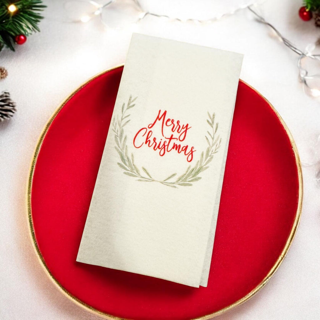 Christmas Guest Towels Linen Feel Ultra Ply White Disposable Towel Dinner Napkin Holiday Christmas Paper Hand Towels, Set of 20