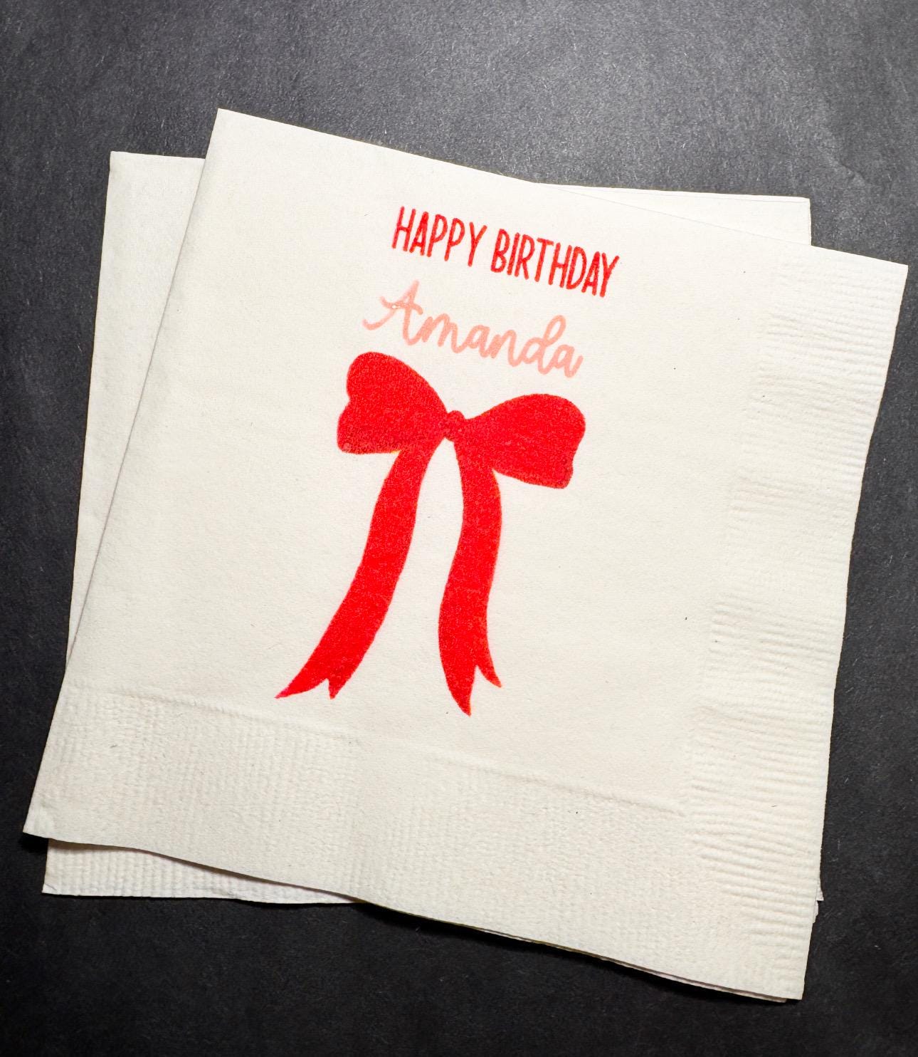 Red Bow Birthday Christmas Pink Red December Birthday Happy Birthday Oh What Fun Christmas Cocktail, Luncheon or Dinner Napkins Set of 25