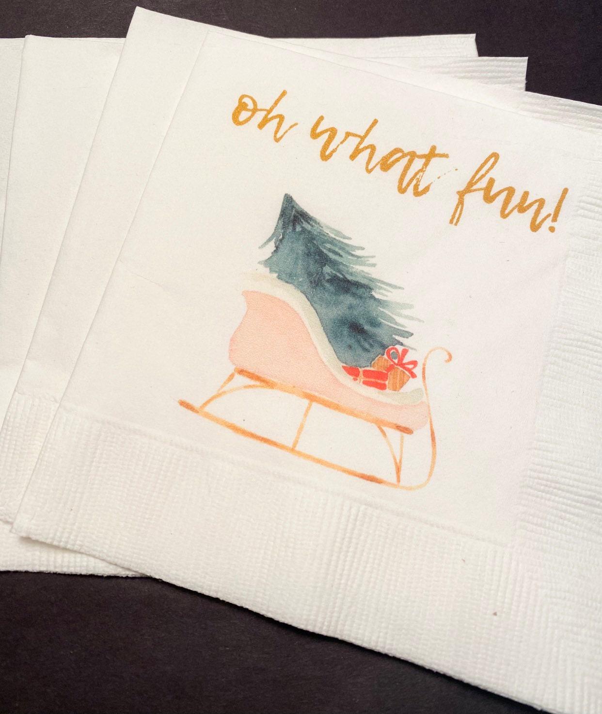 Oh What Fun First Birthday Party Baby Shower Winter Christmas December Cocktail, Luncheon or Dinner Napkins Set of 25