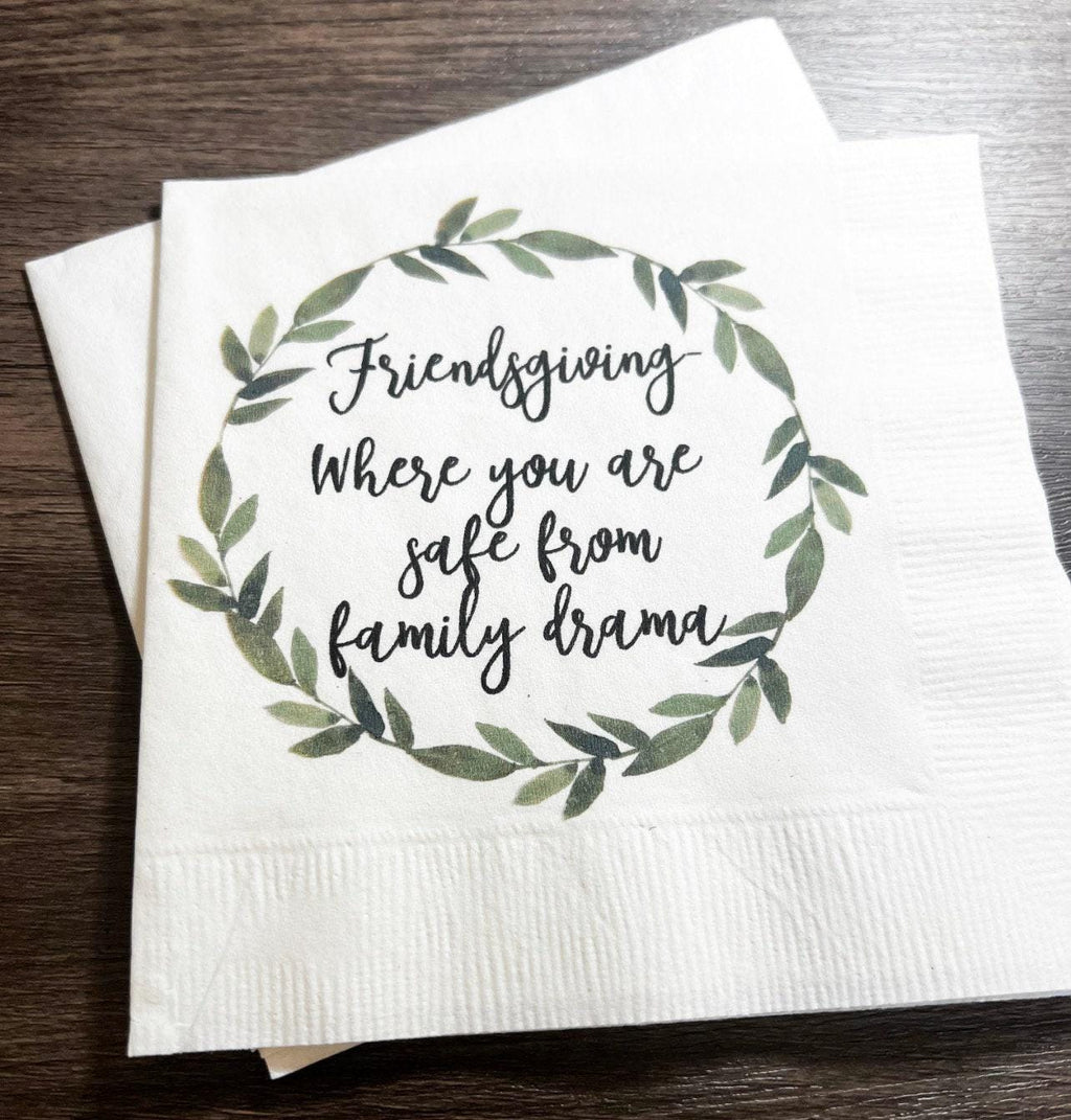 Friendsgiving Gather Give Thanks Funny Friendsgiving Thanksgiving Table Cocktail, Luncheon or Dinner Napkins Set of 25