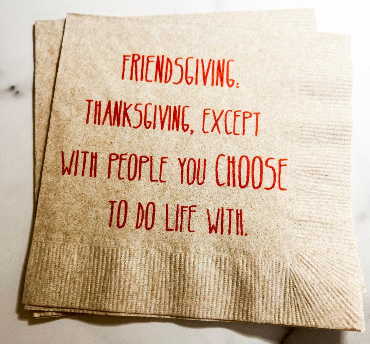 Friendsgiving Napkins Funny Friendsgiving Thanksgiving Friends Kraft Cocktail or Dinner Napkins, Set of 25