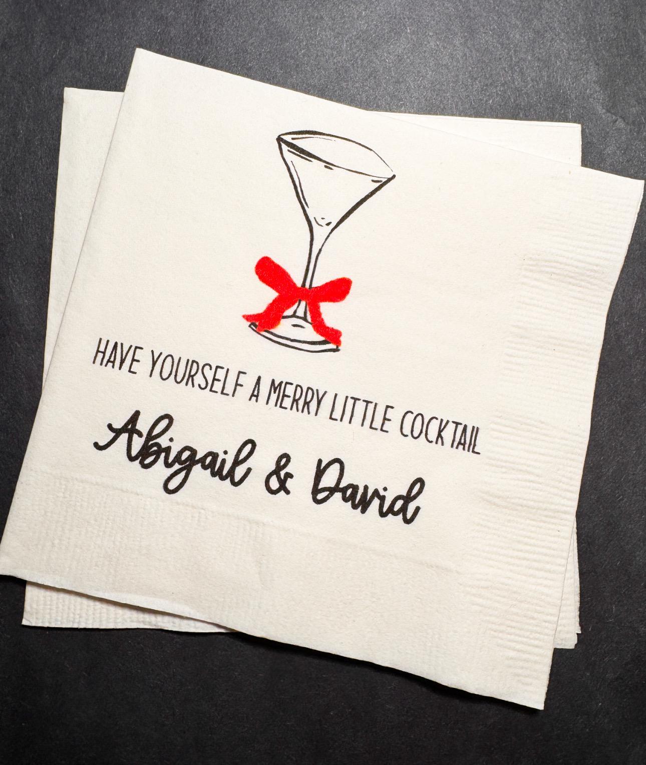 Merry Little Cocktail Tis the Season to be Married Christmas Engagement Party Wedding Cocktail, Luncheon or Dinner Napkins Set of 25