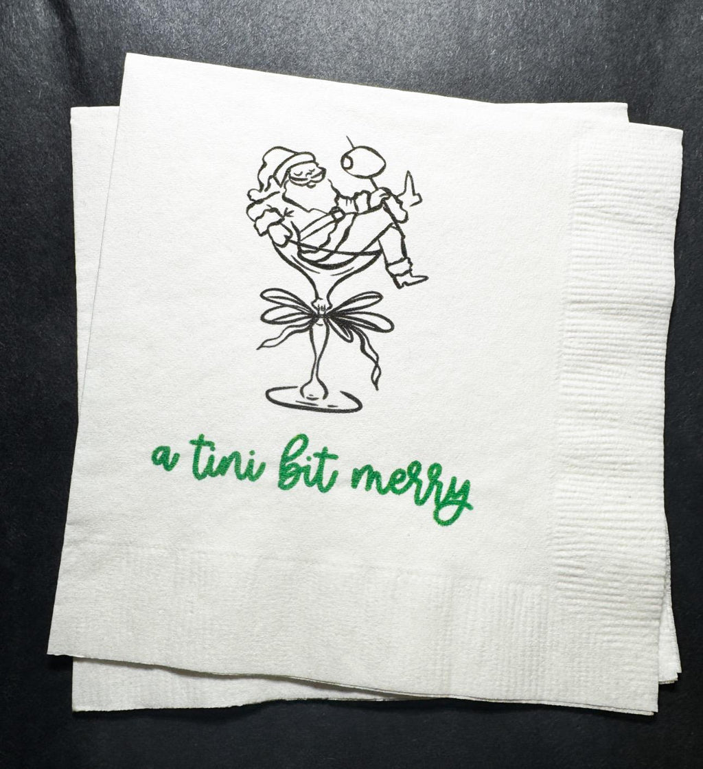 Tini Bit Merry Santa Martini Christmas Party Jingle & Mingle Friendsmas Holiday Cocktail Party Cocktail Luncheon or Dinner Napkins Set of 25
