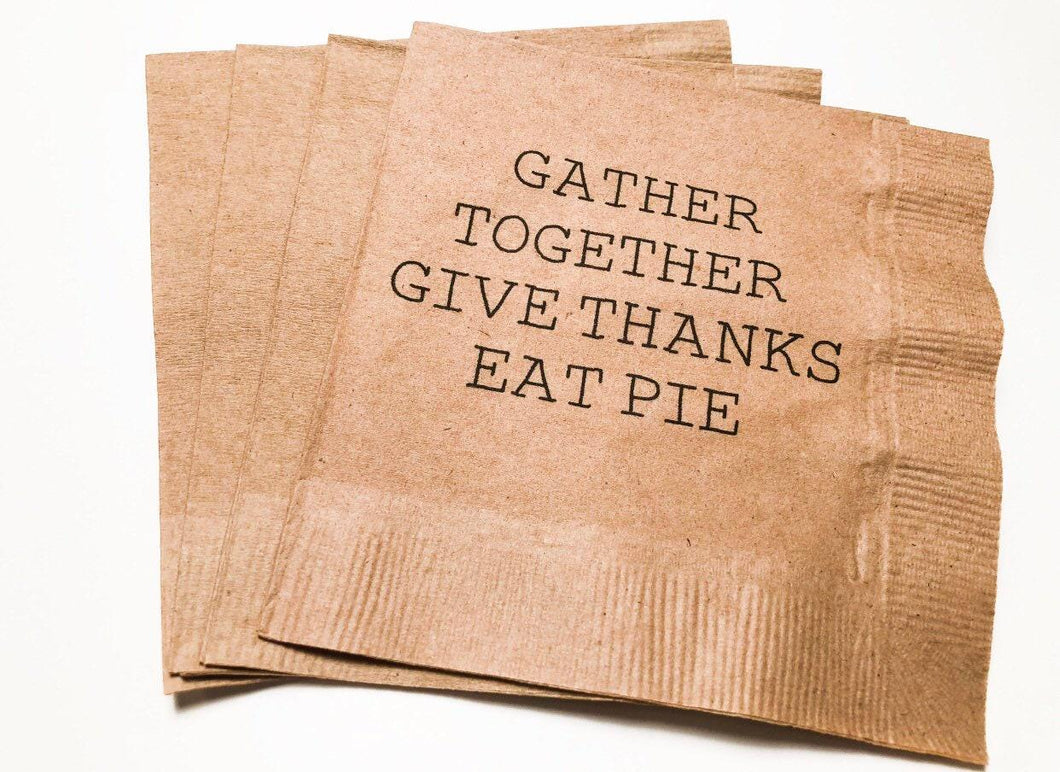 Thanksgiving Gather Together Kraft Cocktail or Luncheon Napkins, Set of 25