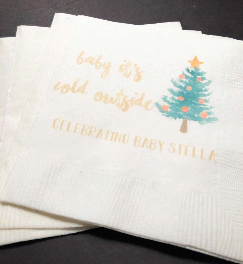 Baby Its Cold Outside Christmas Baby Shower  Winter December Baby Shower Personalized Cocktail, Luncheon or Dinner Napkins Set of 25