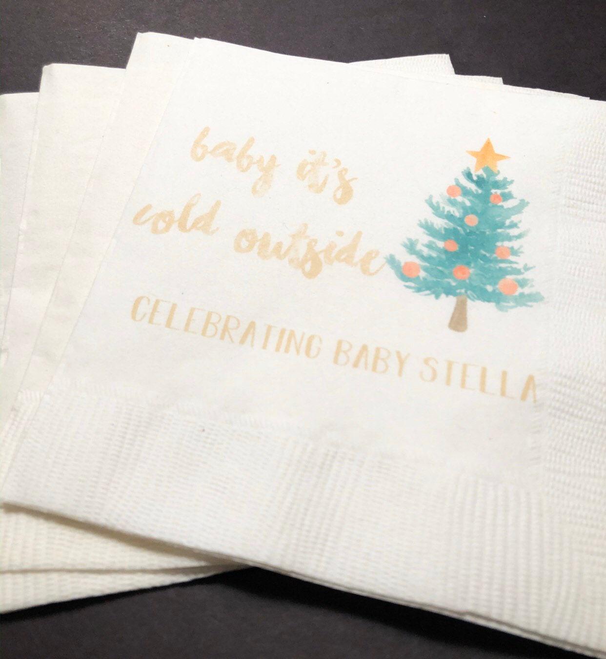 Baby Its Cold Outside Christmas Baby Shower  Winter December Baby Shower Personalized Cocktail, Luncheon or Dinner Napkins Set of 25