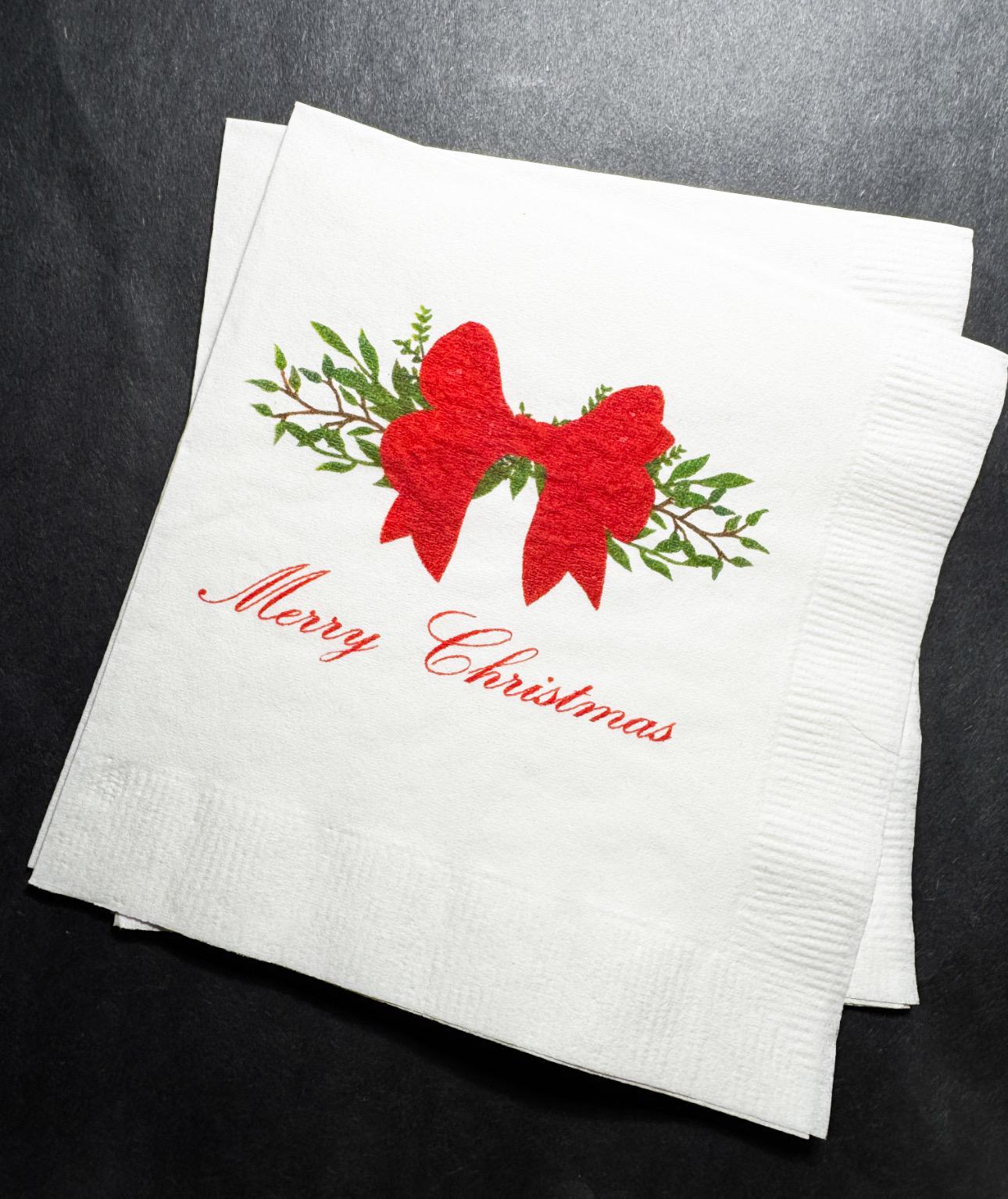 Christmas Party Red Bow Family Christmas Holiday Party Traditional Holiday Party Bow Cocktail or Luncheon Napkins, Set of 25