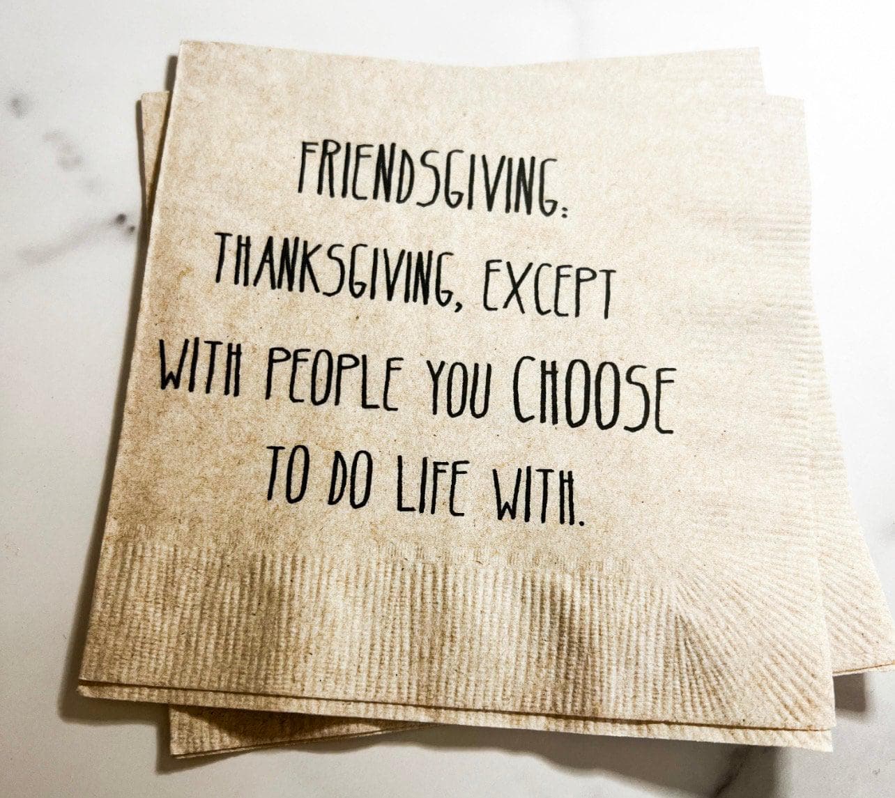Friendsgiving Napkins Funny Friendsgiving Thanksgiving Friends Kraft Cocktail or Dinner Napkins, Set of 25