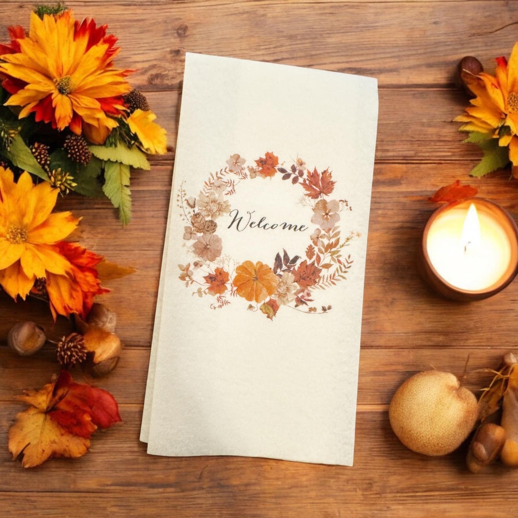 Thanksgiving Guest Towels Linen Feel Ultra Ply White Disposable Towel Dinner Napkin Friendsgiving Thanksgiving Paper Hand Towels, Set of 20