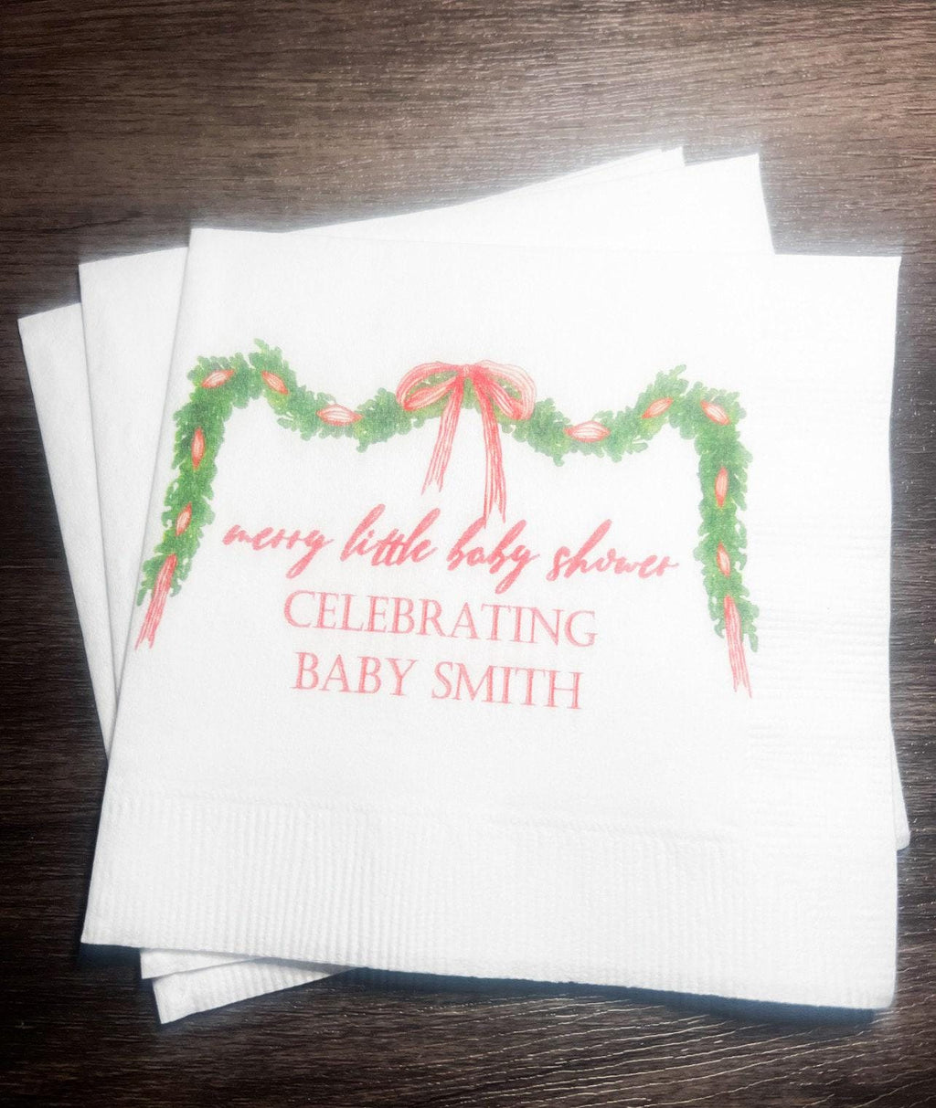 Merry Little Baby Shower Winter Christmas December Baby Shower Winter Baby Personalized Cocktail, Luncheon or Dinner Napkins Set of 25