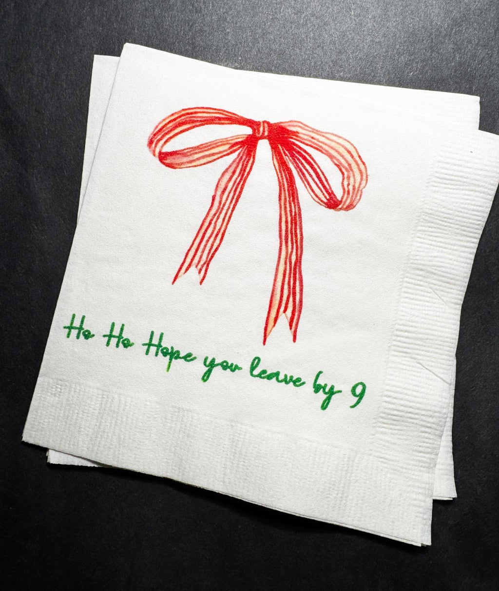 Red Bow Ho Ho Hope you Leave by 9 Tini Bit Merry Christmas Party Friendsmas Holiday Party Cocktail Luncheon or Dinner Napkins Set of 25