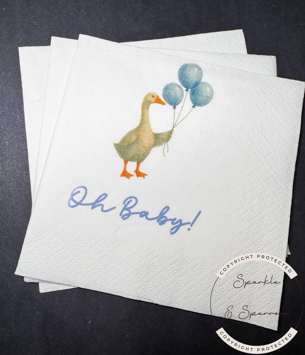Goose Baby Shower Silly Goose is on the Way Blue Goose Baby Shower Silly Goose on the Loose Cocktail, Luncheon or Dinner Napkins Set of 25