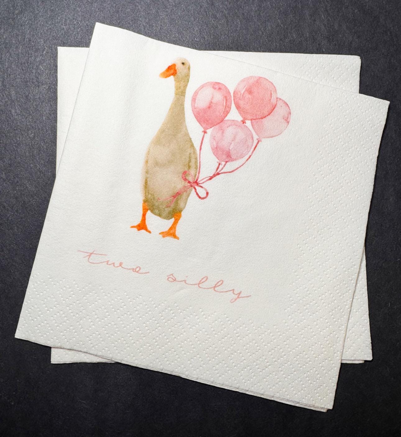 Two Silly Goose 2nd Birthday Second Birthday Goose Preppy Goose Birthday Party Cocktail, Luncheon or Dinner Napkins Set of 25