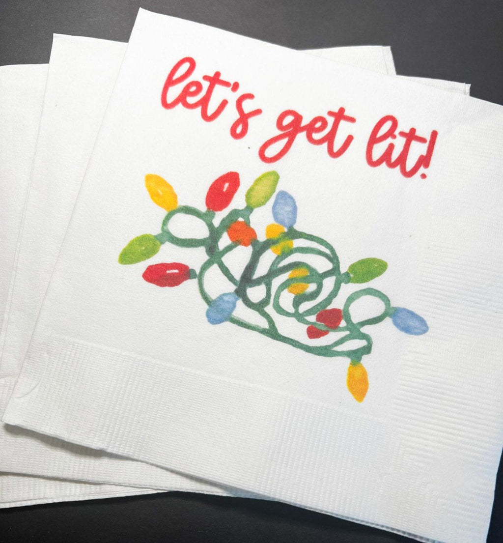 Let’s get Lit Friendsmas Christmas Party Very Merry Friendsmas Funny Christmas Cocktail, Luncheon or Dinner Napkins Set of 25