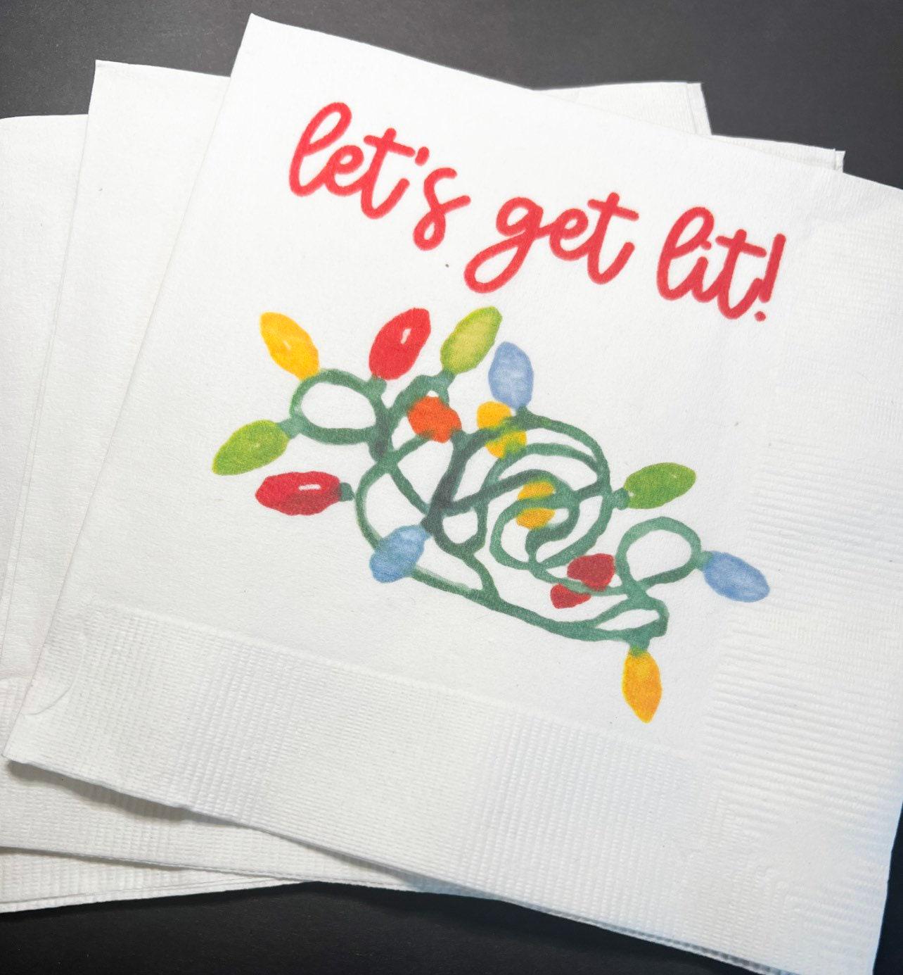 Let’s get Lit Friendsmas Christmas Party Very Merry Friendsmas Funny Christmas Cocktail, Luncheon or Dinner Napkins Set of 25