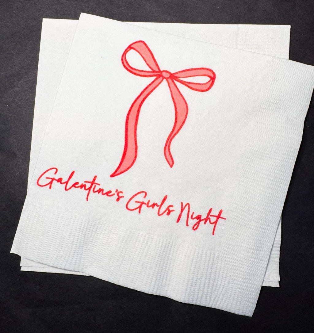 Red Bow Galentines Day Pink Red Bow Favorite Things Party Galentines Day Brunch Valentines Cocktail, Luncheon or Dinner Napkins, Set of 25