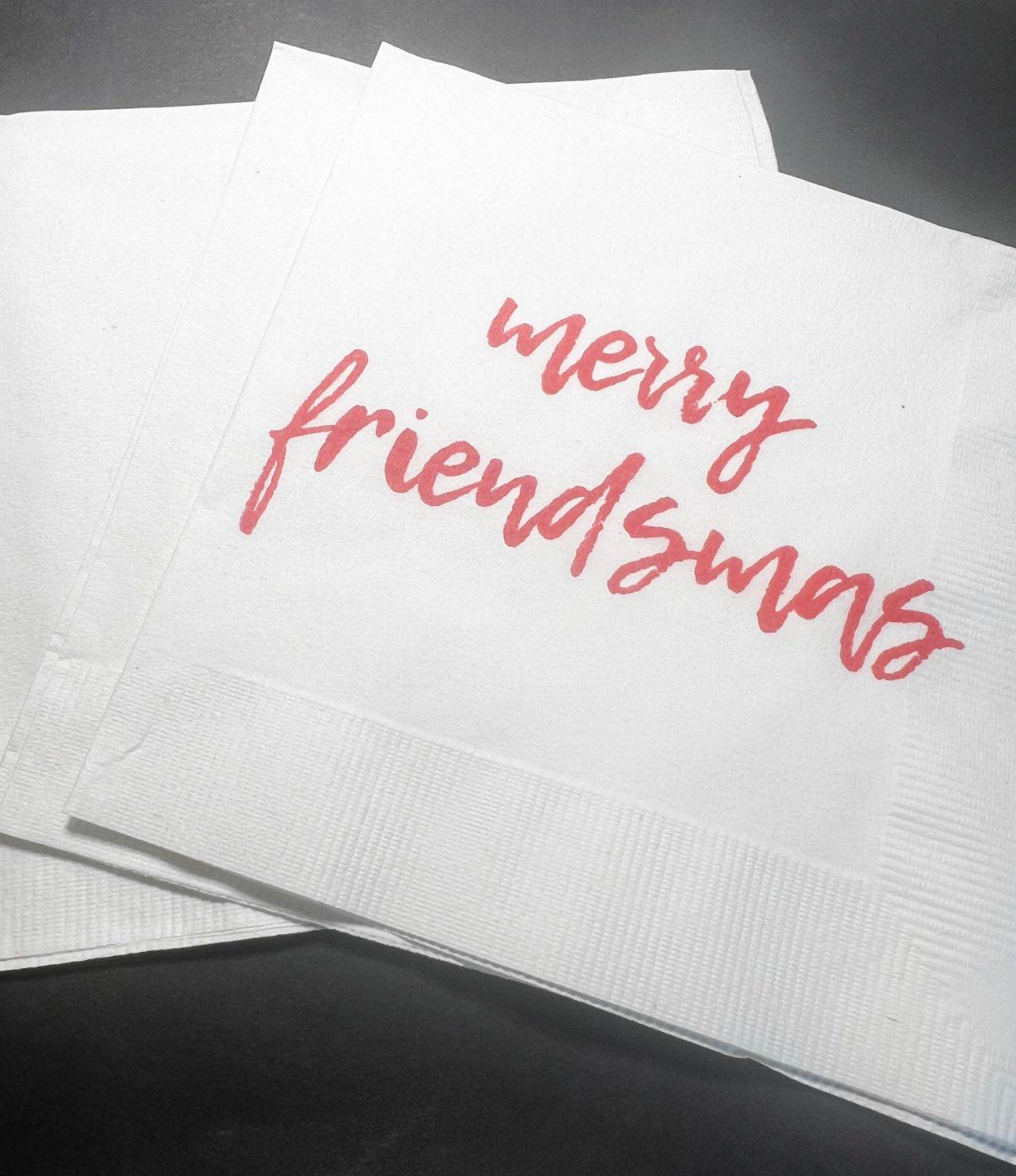 Christmas Party Friendsmas Very Merry Friendsmas Funny Christmas Cocktail, Luncheon or Dinner Napkins Set of 25