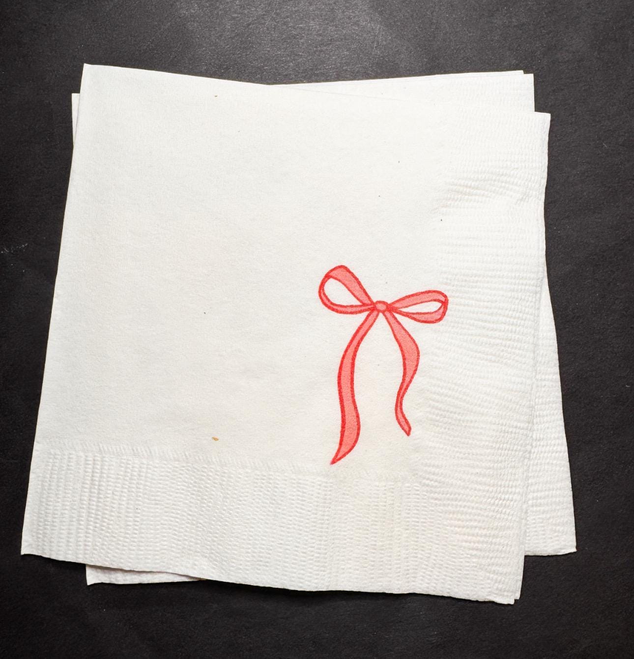 Pink Red Bow Christmas Birthday Valentine Bachelorette Pink Red Birthday Red Bow Baby Shower Cocktail, Luncheon or Dinner Napkins Set of 25