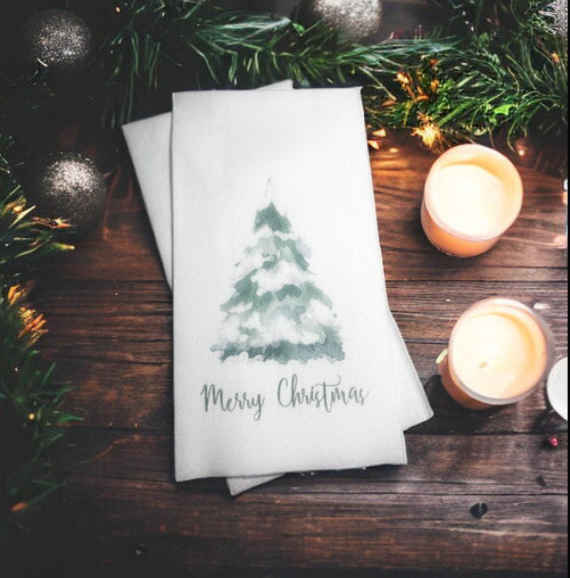 Christmas Guest Towels Linen Feel Ultra Ply White Disposable Towel Dinner Napkin Holiday Christmas Paper Hand Towels, Set of 20