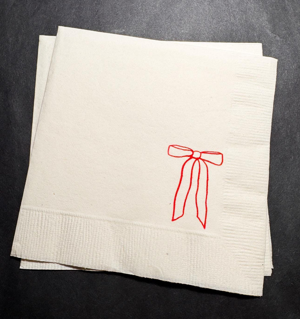 Red Bow Christmas Birthday Christmas Pink Red December Birthday Red Bow Baby Shower Cocktail, Luncheon or Dinner Napkins Set of 25