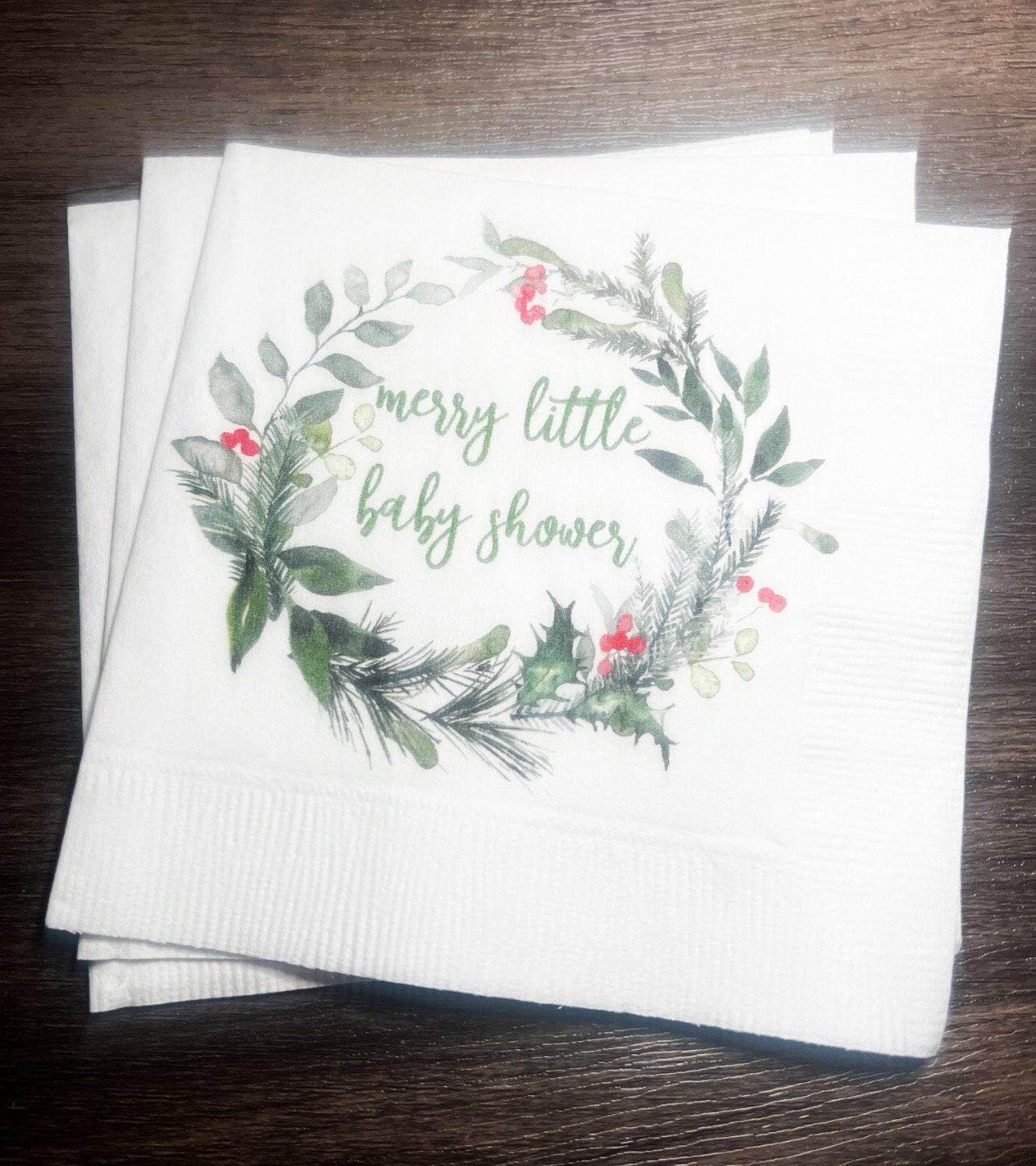 Merry Little Baby Shower Winter Christmas December Baby Shower Winter Holiday Baby Cocktail, Luncheon or Dinner Napkins Set of 25
