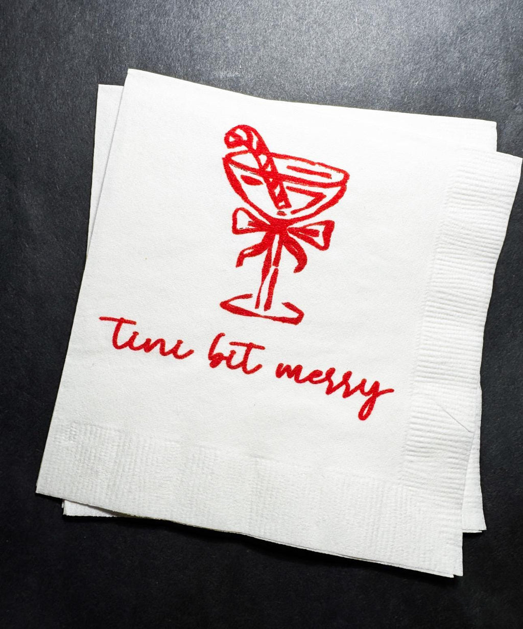 Tini Bit Merry Holiday Martini Christmas Party Jingle & Mingle Friendsmas Holiday Party Cocktail Luncheon or Dinner Napkins Set of 25