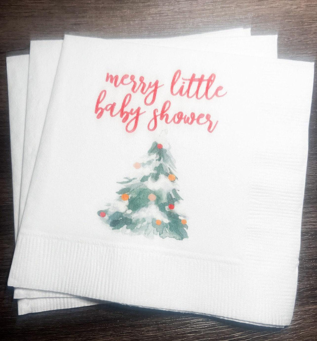 Merry Little Baby Shower Winter Christmas December Baby Shower Winter Holiday Baby Cocktail, Luncheon or Dinner Napkins Set of 25