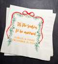 Tis the Season to be Married Christmas Engagement Wedding Bow Christmas Shower Personalized Cocktail, Luncheon or Dinner Napkins Set of 25