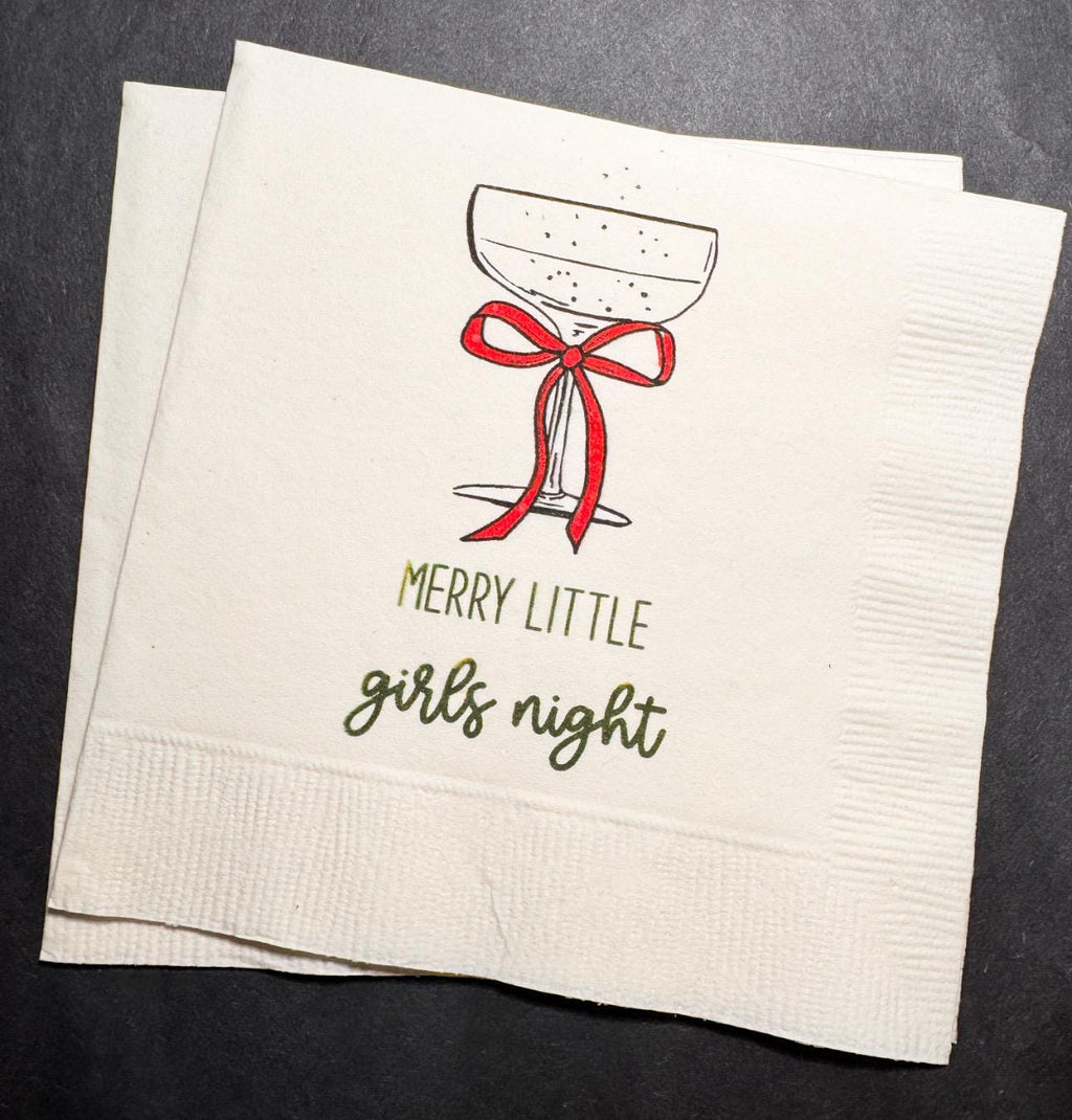 Merry Little Girls Night Tini Bit Merry Friendsmas Martini Christmas Party Holiday Party Cocktail Luncheon or Dinner Napkins Set of 25
