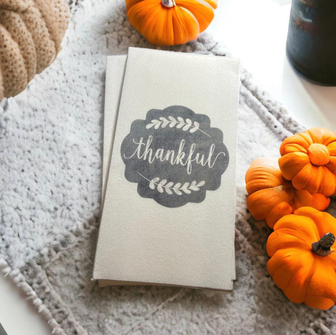 Thanksgiving Guest Towels Linen Feel Ultra Ply White Disposable Towel Dinner Napkin Friendsgiving Thanksgiving Paper Hand Towels, Set of 20