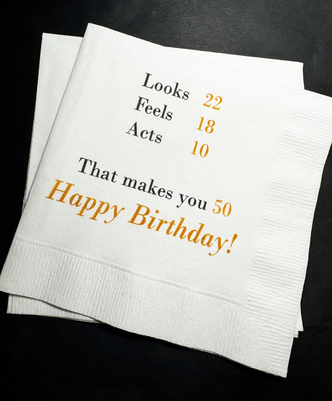 50th Birthday Fiftieth Birthday Party Black Gold Funny 50th Birthday Personalized Cocktail, Luncheon or Dinner Napkins Set of 25