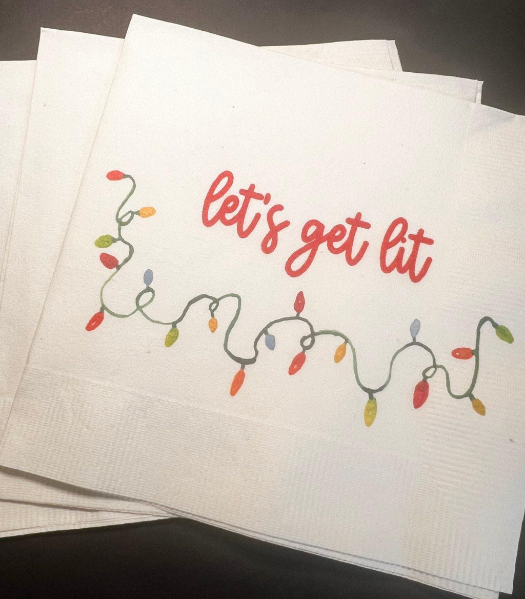 Let’s get Lit Friendsmas Christmas Party Very Merry Friendsmas Funny Christmas Cocktail, Luncheon or Dinner Napkins Set of 25
