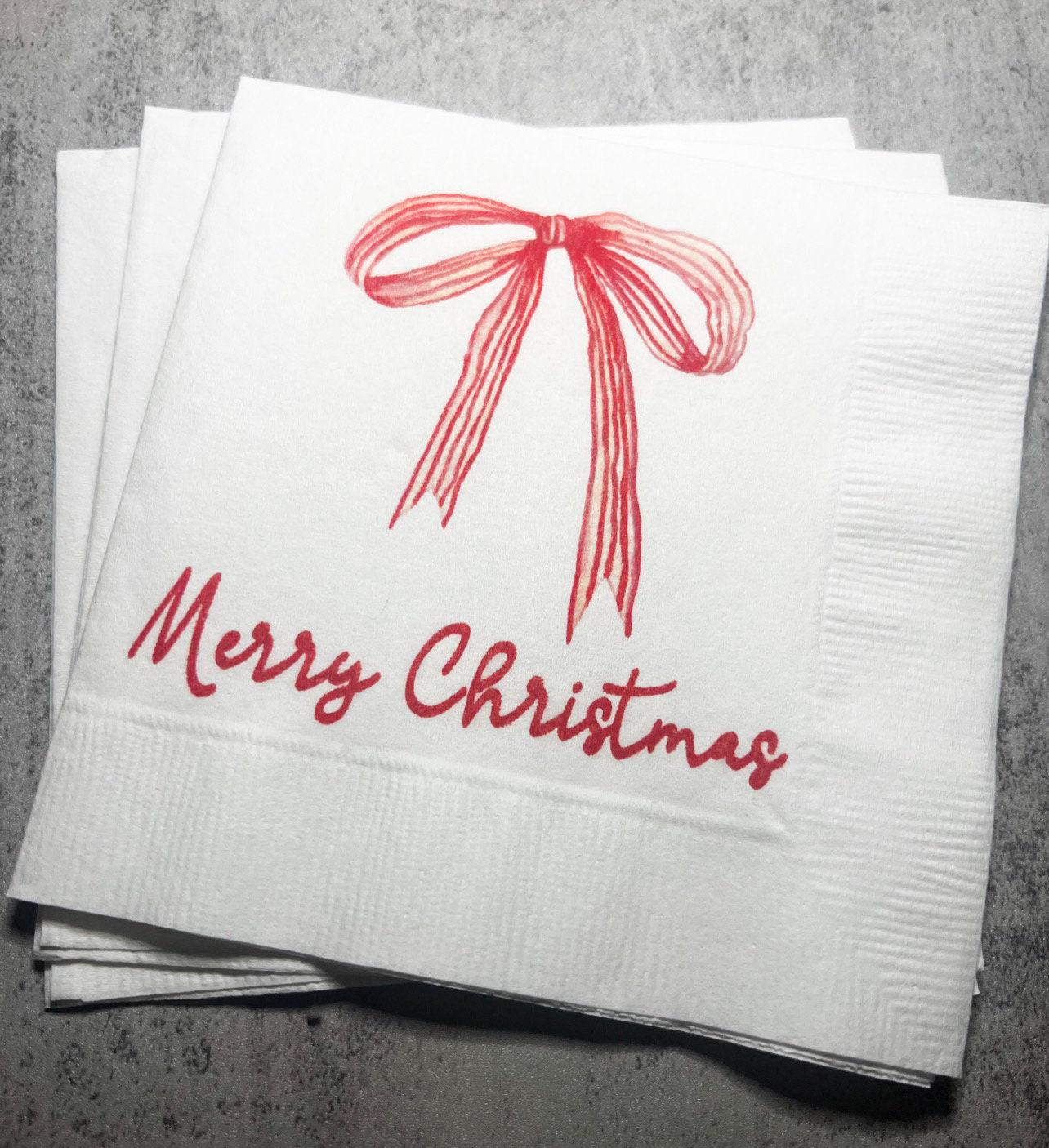 Christmas Party Red Bow Baby Shower Christmas Birthday Cocktail or Luncheon Napkins, Set of 25