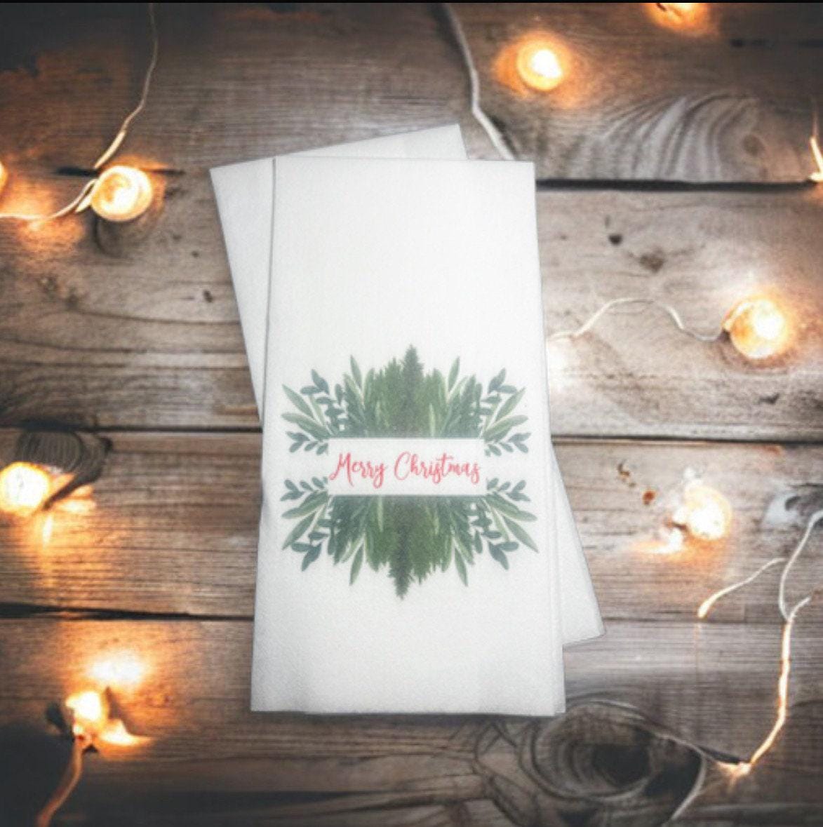 Christmas Guest Towels Linen Feel Ultra Ply White Disposable Towel Dinner Napkin Holiday Christmas Paper Hand Towels, Set of 20