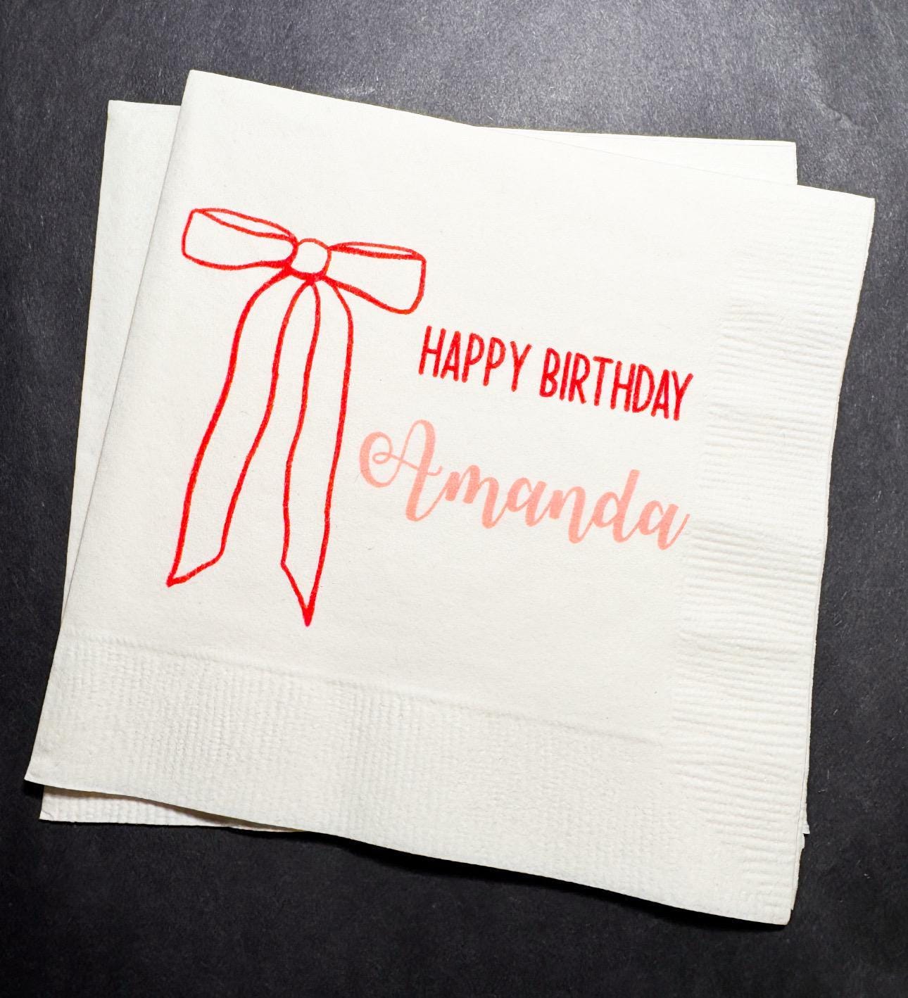Red Bow Birthday Christmas Pink Red December Birthday Happy Birthday Oh What Fun Christmas Cocktail, Luncheon or Dinner Napkins Set of 25
