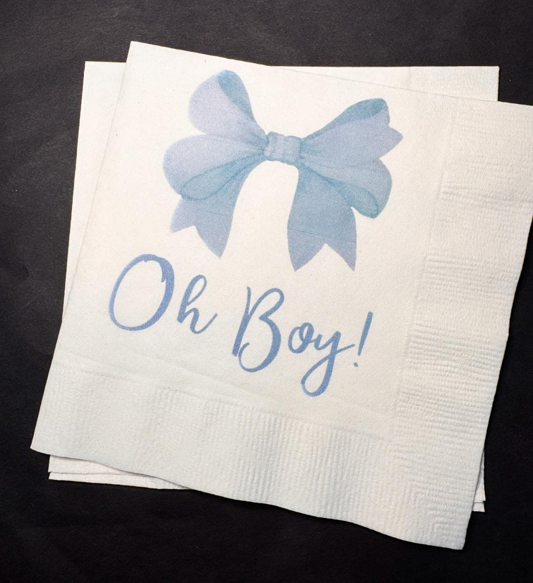 Blue Bow Baby Shower Oh Boy It’s a Boy Blue Boy Baby Shower Oh Boy Blue Boy Shower Cocktail, Luncheon or Dinner Napkins, Set of 25