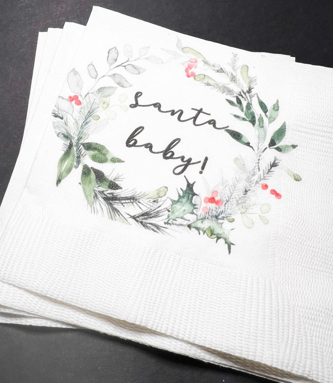 Santa Baby Christmas Baby Shower Santa Baby Gender Reveal Christmas Reveal December Gender Reveal Cocktail or Luncheon Napkins, Set of 25