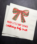 Merry Little Baby Shower Winter Christmas December Bow Baby Shower Winter Baby Personalized Cocktail, Luncheon or Dinner Napkins Set of 25