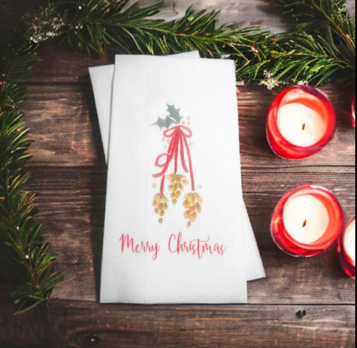 Christmas Guest Towels Linen Feel Ultra Ply White Disposable Towel Dinner Napkin Holiday Christmas Paper Hand Towels, Set of 20