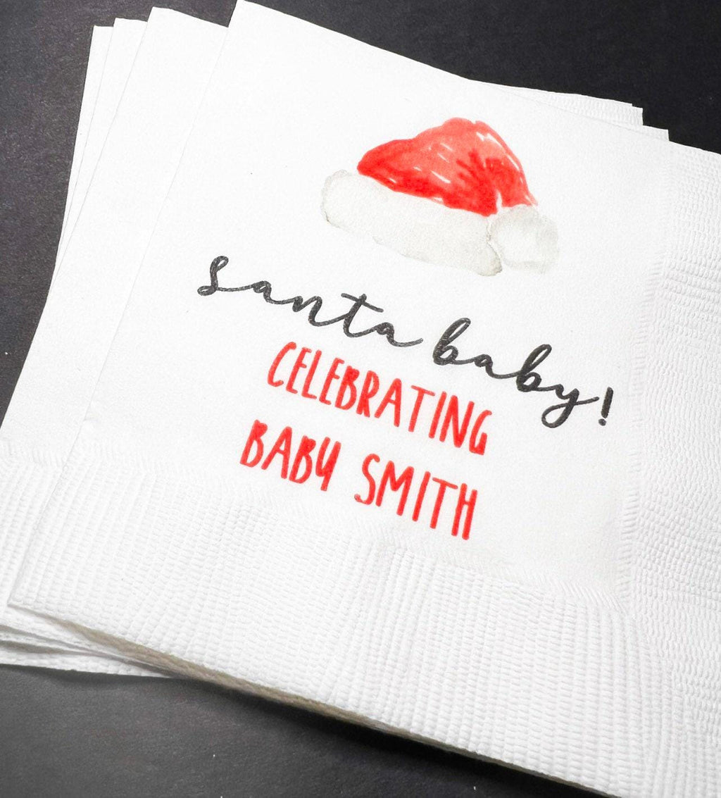 Santa Oh Baby Santa Baby Gender Reveal Christmas Reveal December Gender Reveal Personalized  Cocktail, Luncheon or Dinner Napkins Set of 25