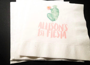 1st Fiesta Cactus First Birthday Succulent Fiesta Uno Personalized Cocktail, Luncheon or Dinner Napkins Set of 25