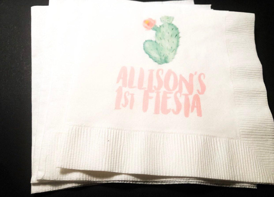 1st Fiesta Cactus First Birthday Succulent Fiesta Uno Personalized Cocktail, Luncheon or Dinner Napkins Set of 25