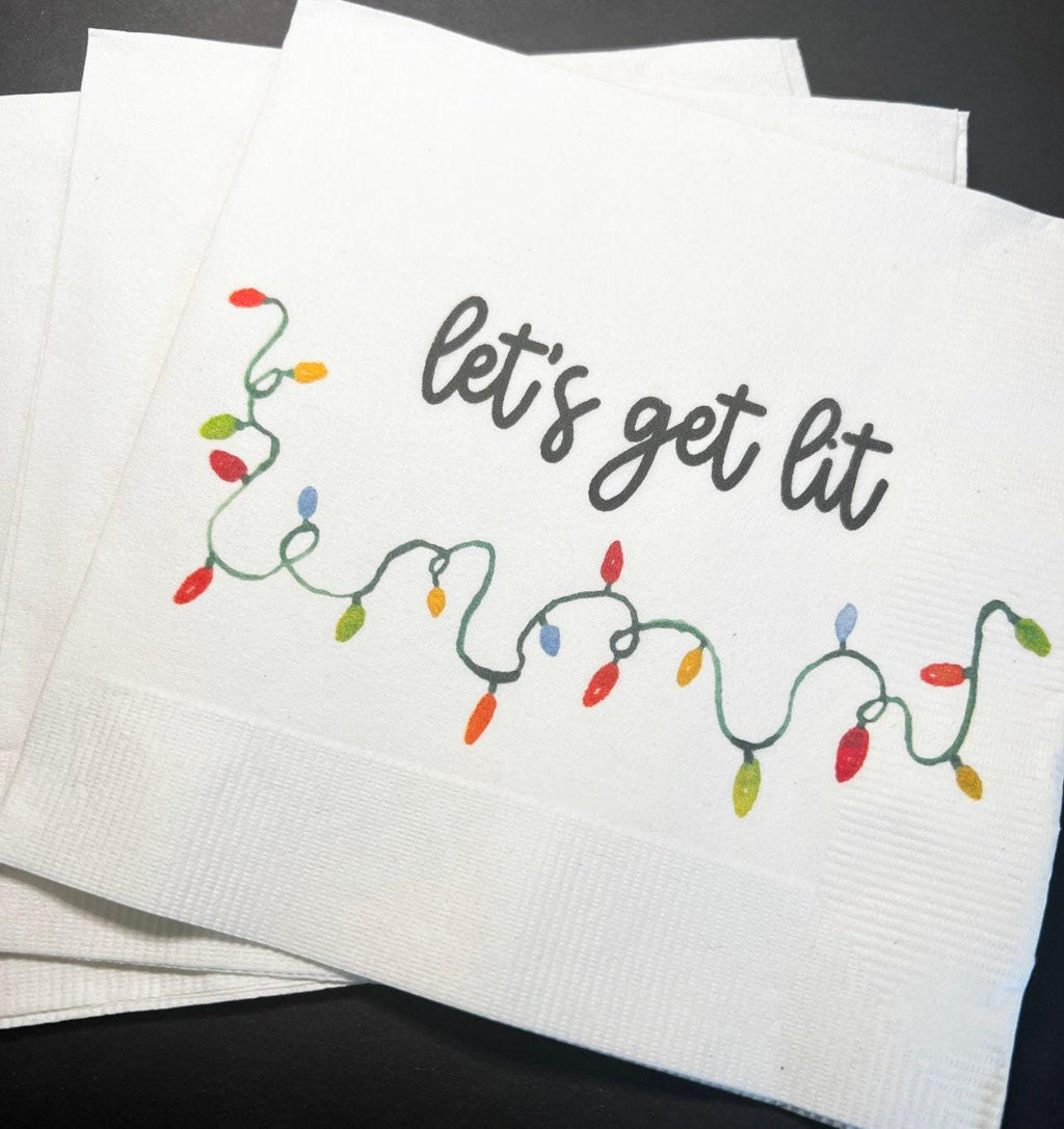 Let’s get Lit Friendsmas Christmas Party Very Merry Friendsmas Funny Christmas Cocktail, Luncheon or Dinner Napkins Set of 25