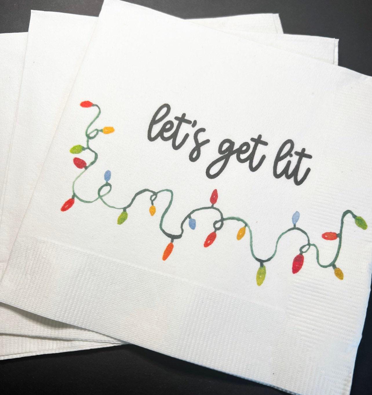 Let’s get Lit Friendsmas Christmas Party Very Merry Friendsmas Funny Christmas Cocktail, Luncheon or Dinner Napkins Set of 25
