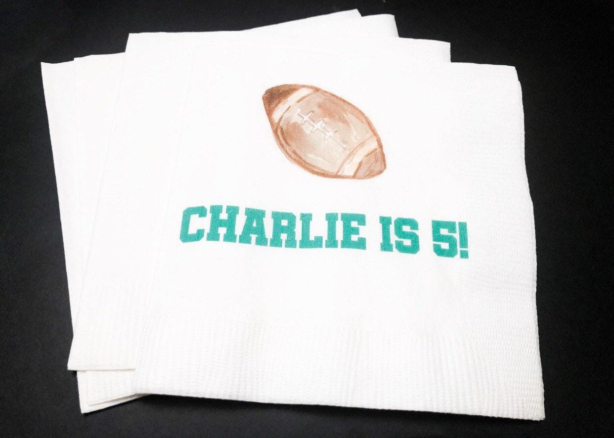 Football Birthday Its Game Time Fall Football Birthday Party Football Kids Bday Personalized Cocktail, Luncheon or Dinner Napkins Set of 25
